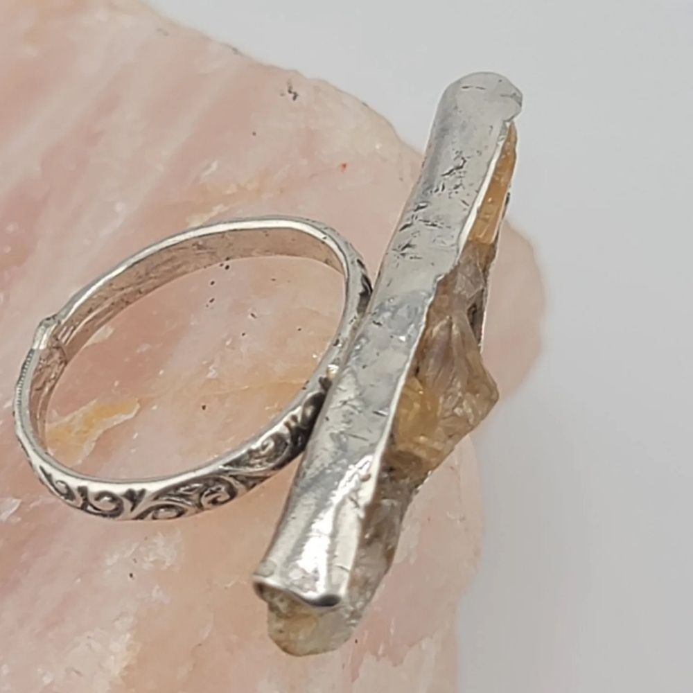 CITRINE STATEMENT RING HANDMADE IN RECYCLES STERLING SILVER METAL SIZE 7.5 - Picture 4 of 5